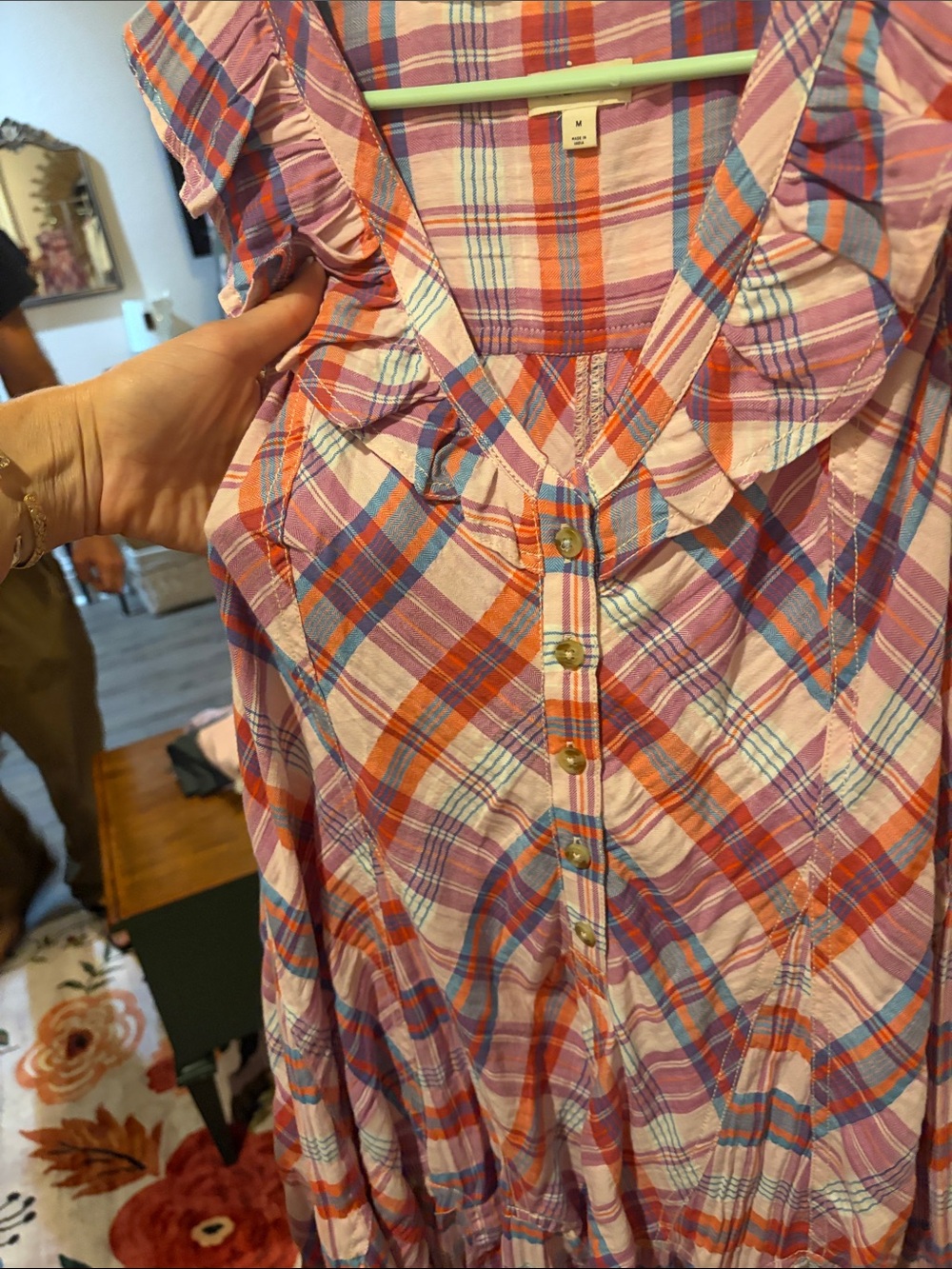 Plaid Ruffle Button-Front Dress - Pink & Orange - Picture 4 of 6
